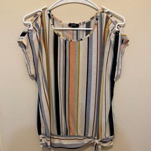 AUW striped cold shoulder tie top
